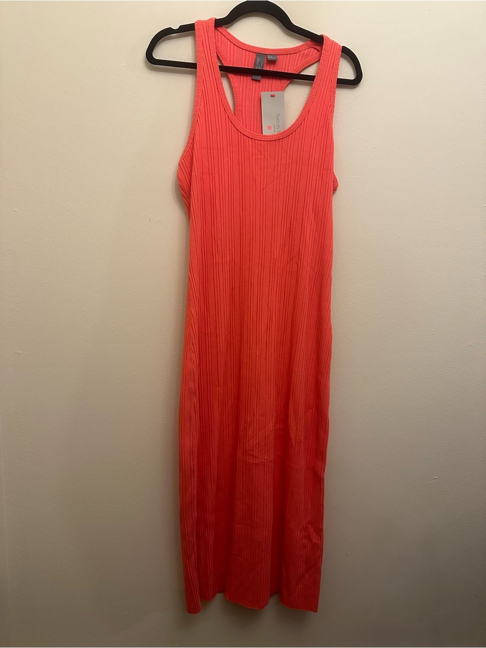 Sweaty Betty XL Resort Rib Tank Dress Coral Pink Racerback Ribbed Midi NWT